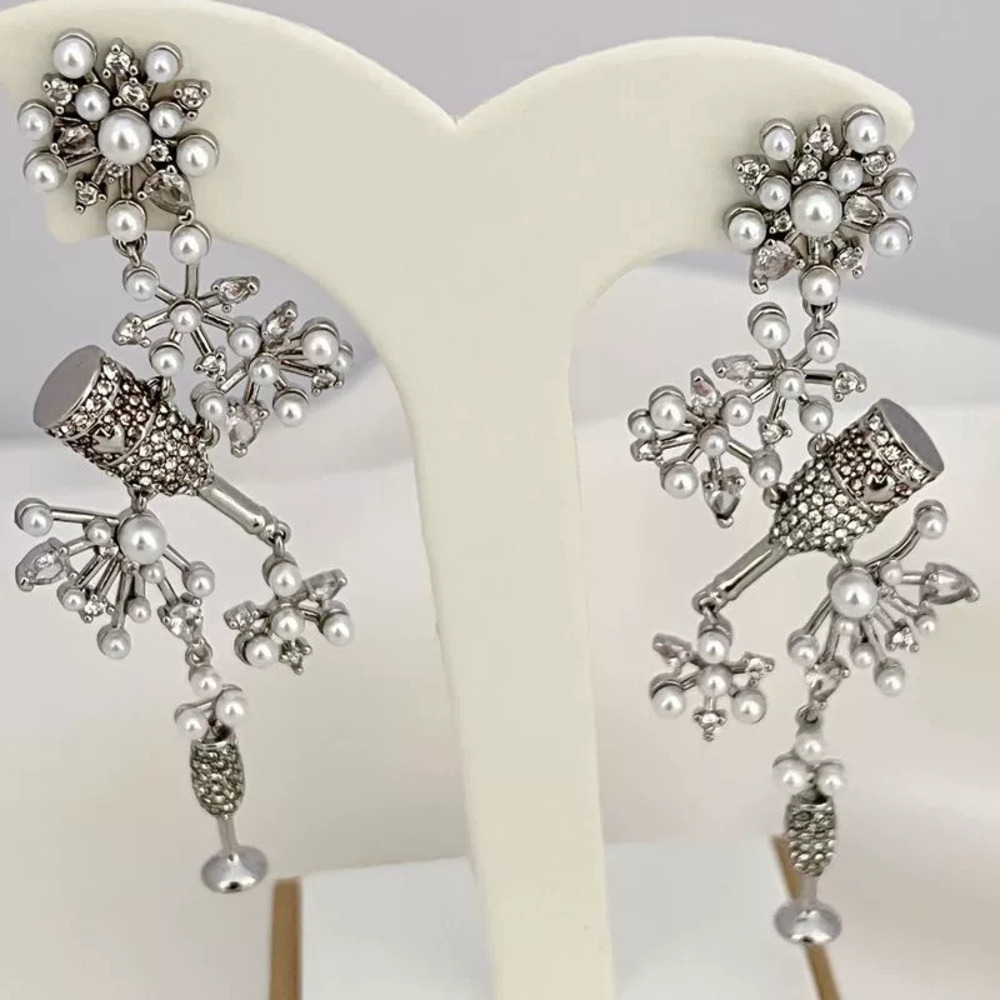 Kendra Scott Zircon Pearl Snowflake Wine Glass Long Earrings